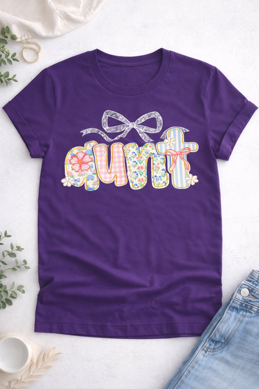 Aunt Life Floral Lace Bow T-Shirt