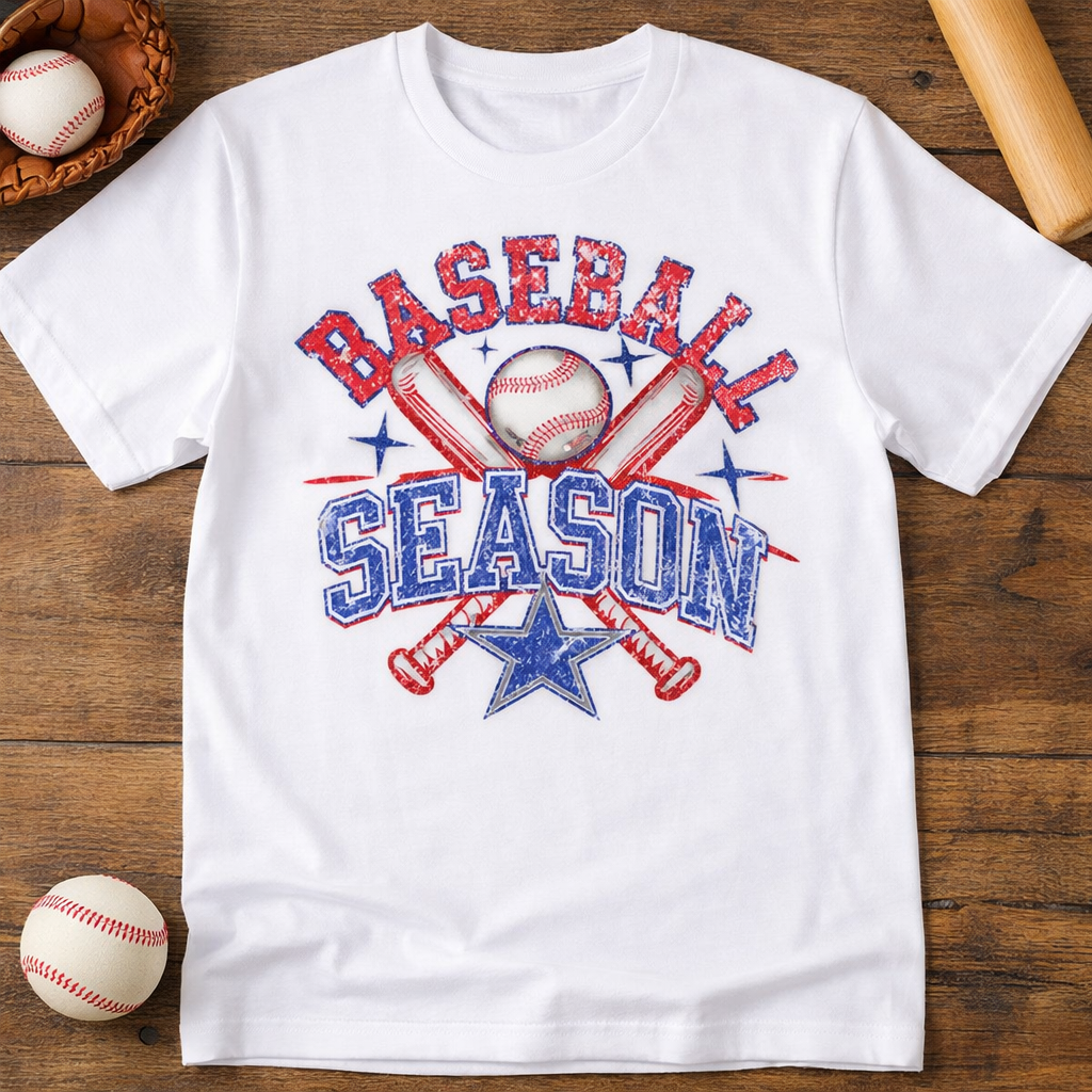 Vintage Baseball Season Graphic Tee | Retro Red White Blue Baseball Shirt | Game Day Baseball Tee