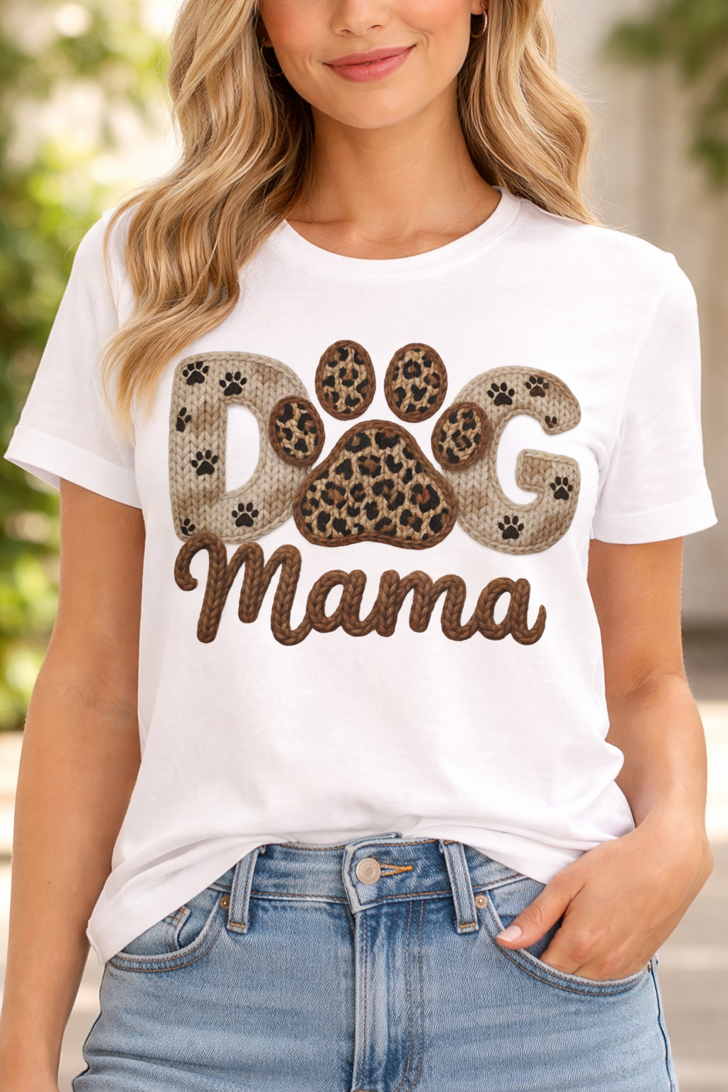 Dog Mama Cute Faux Knit Glitter Tee