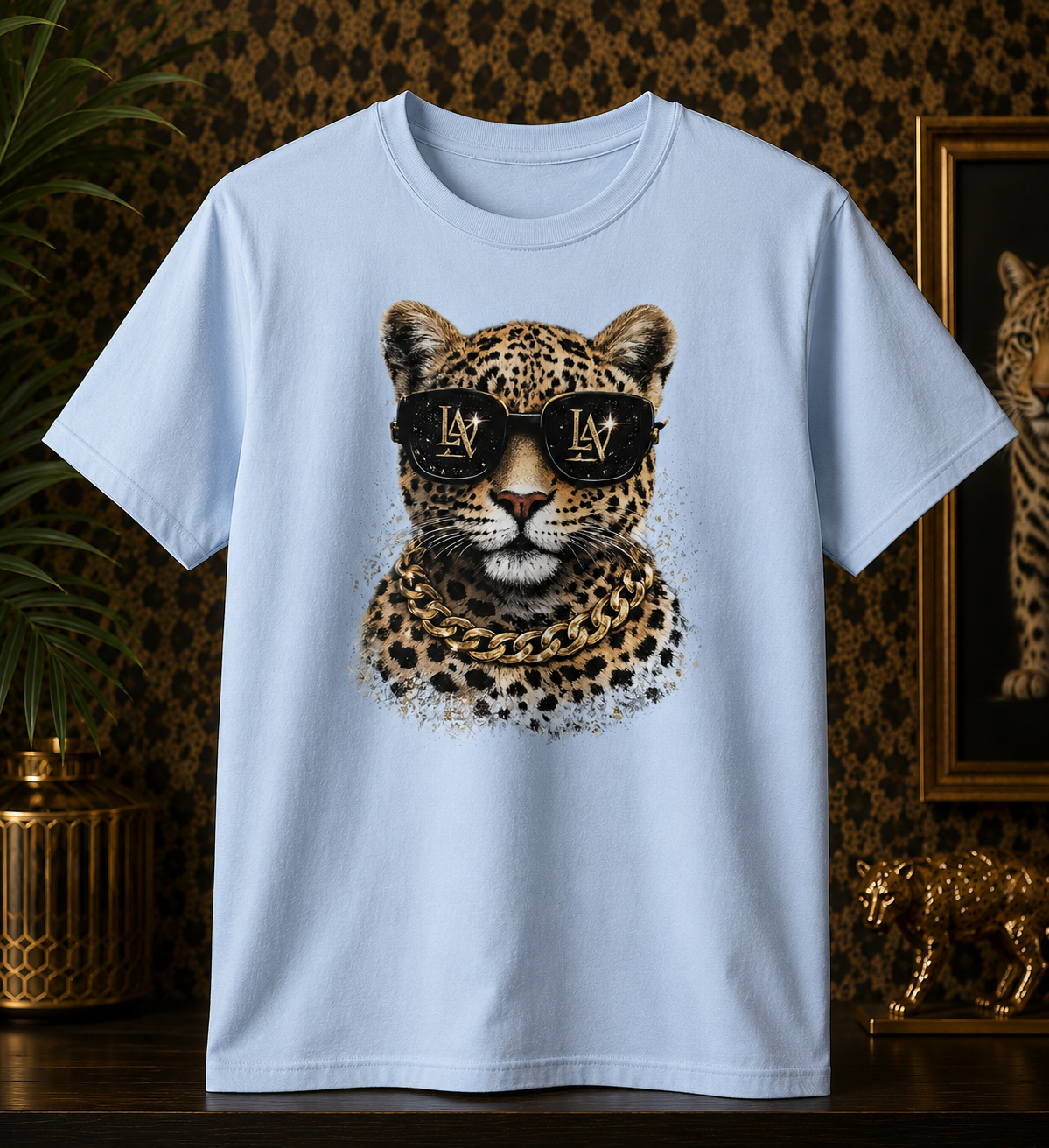 Luxury Leopard Sunglasses Graphic Tee – Chic Animal Print Fashion Shirt