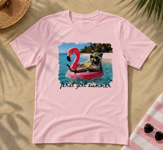 Feral Girl Summer Raccoon Beach Shirt | Funny Summer Vacation Graphic Tee