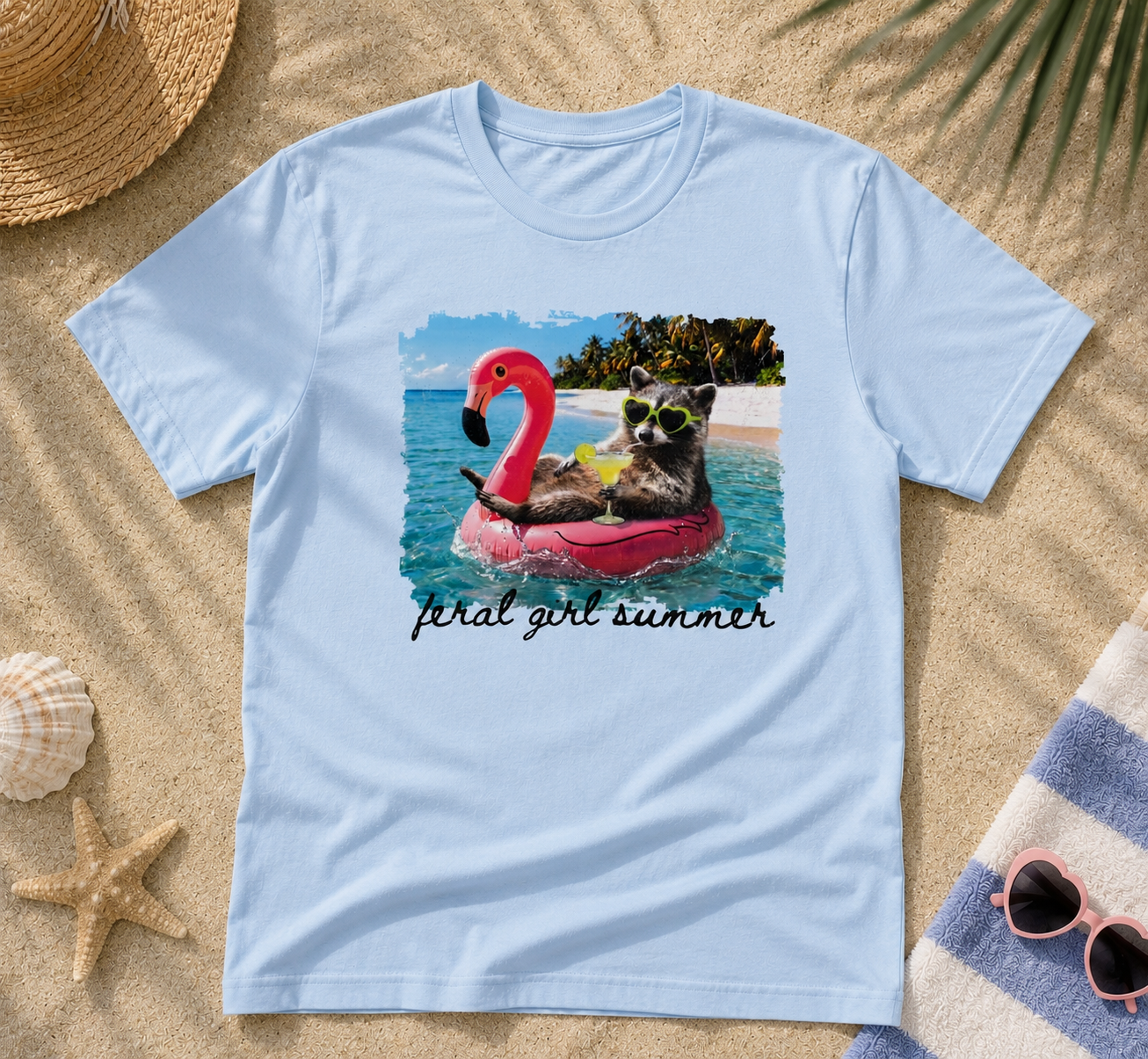 Feral Girl Summer Raccoon Beach Shirt | Funny Summer Vacation Graphic Tee