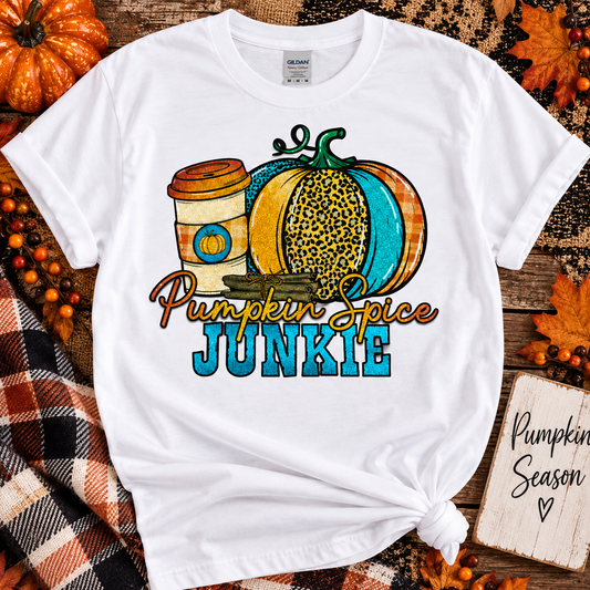 Pumpkin Spice Junkie Graphic Tee – Fall Coffee Lover Shirt
