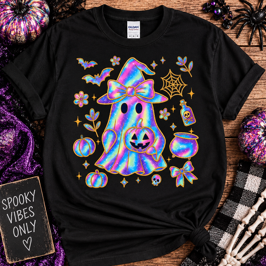 Colorful Halloween Ghost Graphic Tee – Spooky Shirt