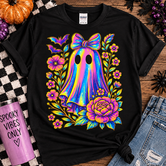 Colorful Ghost Halloween Graphic Tee – Cute Floral Spooky Shirt