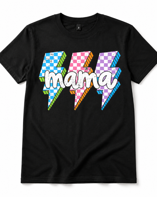 Retro Checkered Lightning Mama Tee