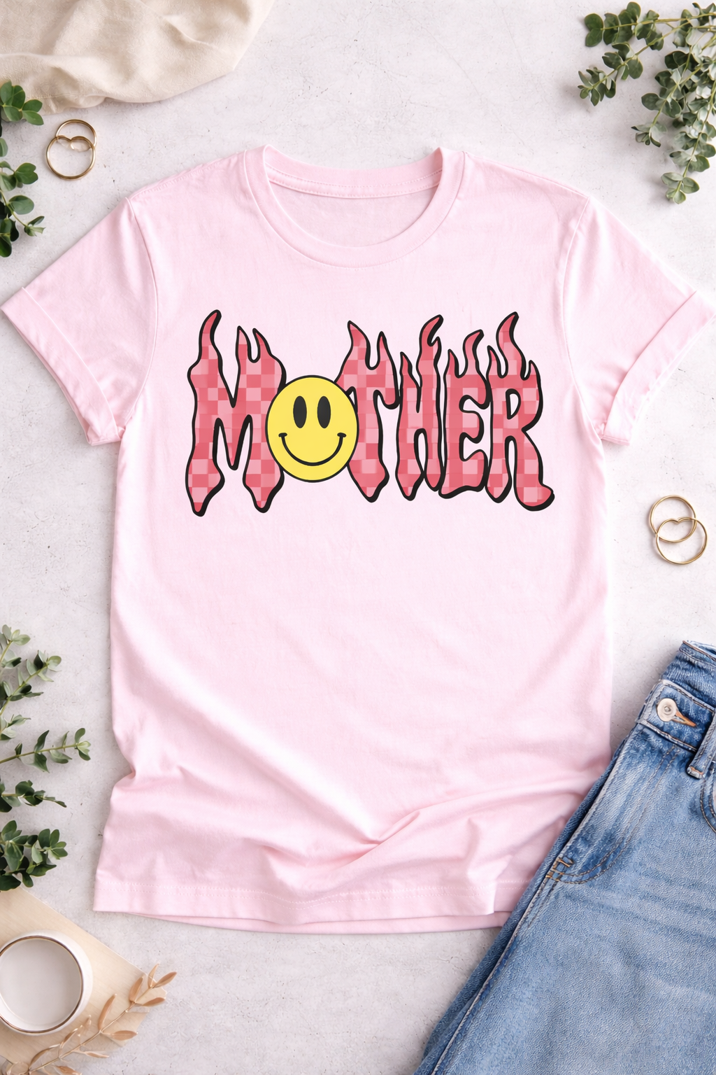 Checkered Mother Tee | Retro Smiley Mom Shirt