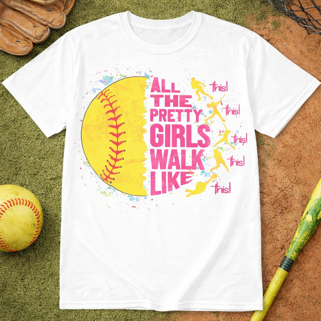 All The Pretty Girls Walk Like This Softball Shirt | Cute Softball Graphic Tee