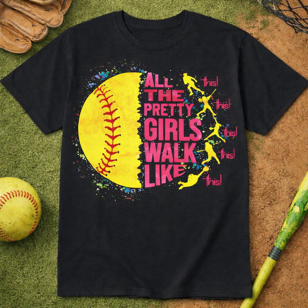 All The Pretty Girls Walk Like This Softball Shirt | Cute Softball Graphic Tee