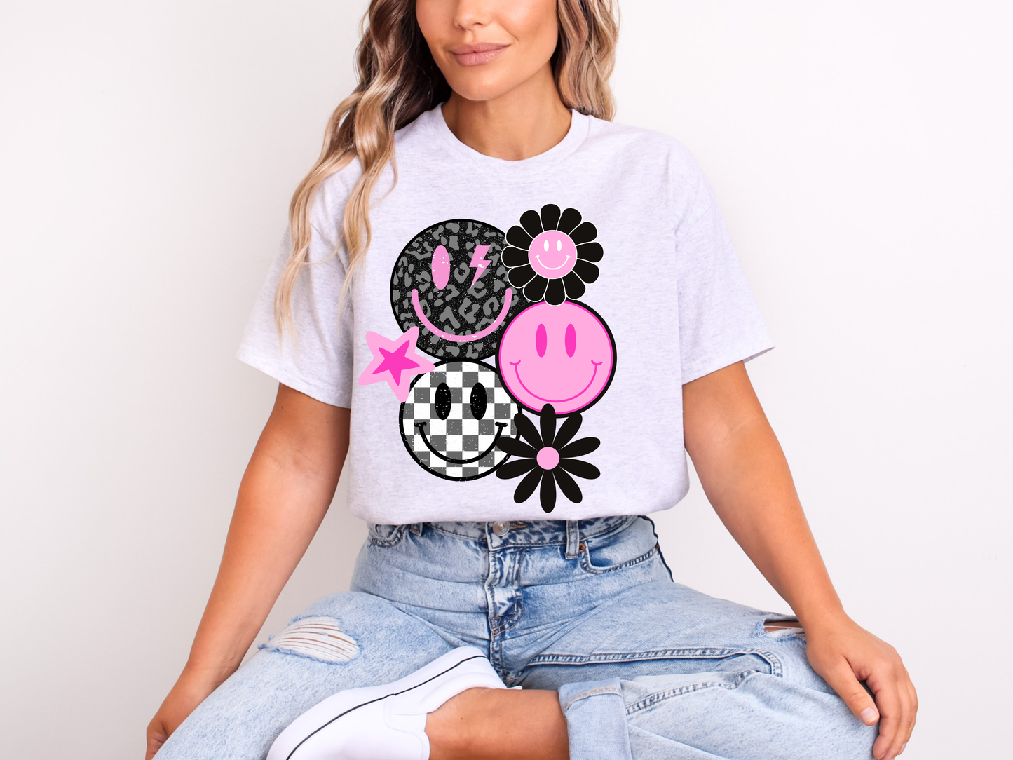 Checkered & Floral Smiley Face Shirt
