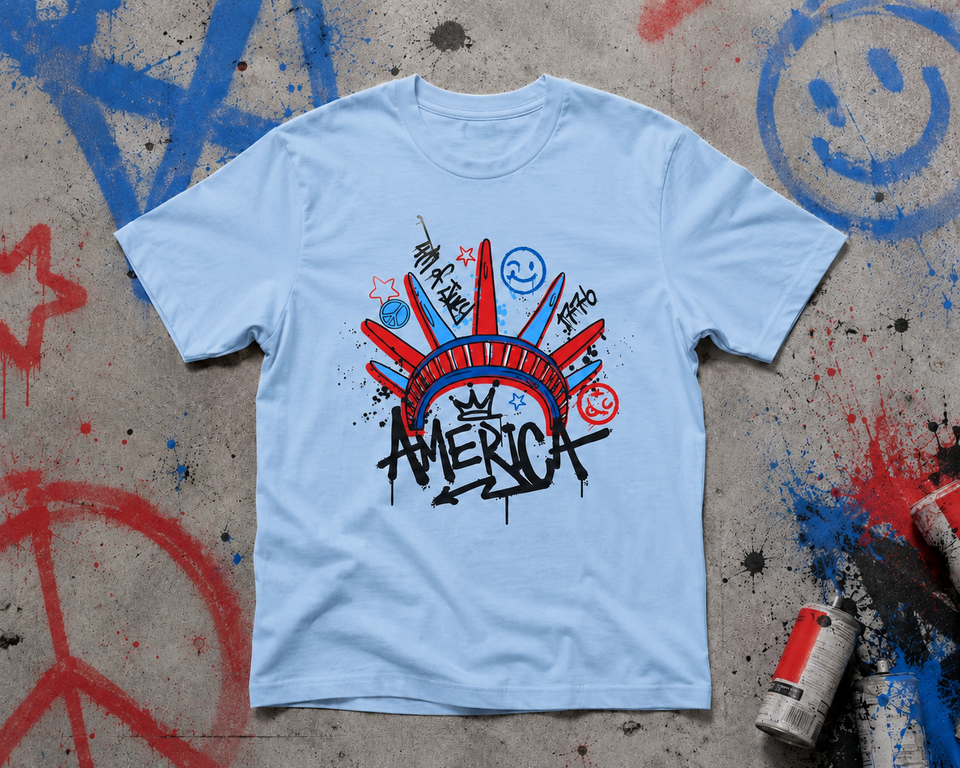 Graffiti America Patriotic Graphic Tee | Trendy Red White & Blue Fourth of July Shirt for Women & Men