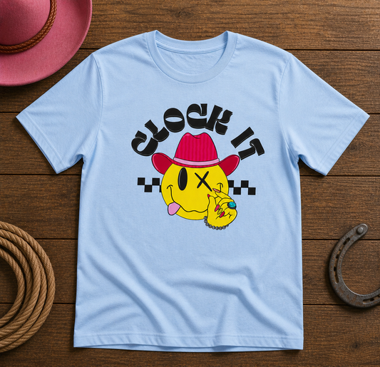 Clock It Western Smiley Shirt – Funny Cowboy/Cowgirl Graphic Tee