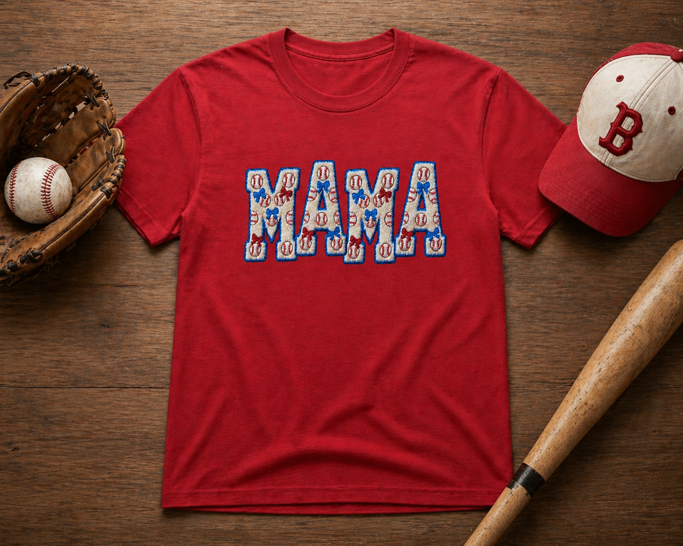 Baseball Mama | Shirt Faux Knit Game Day Mom Graphic Tee | Sports Mom Shirt