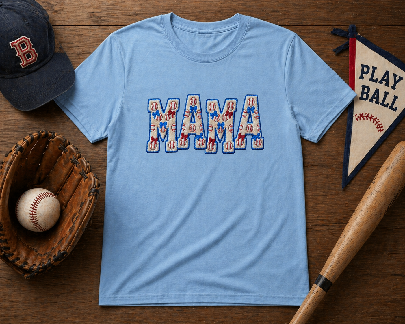Baseball Mama | Shirt Faux Knit Game Day Mom Graphic Tee | Sports Mom Shirt