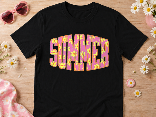 Retro Summer Daisy Graphic Tee – Cute Pink Floral Shirt