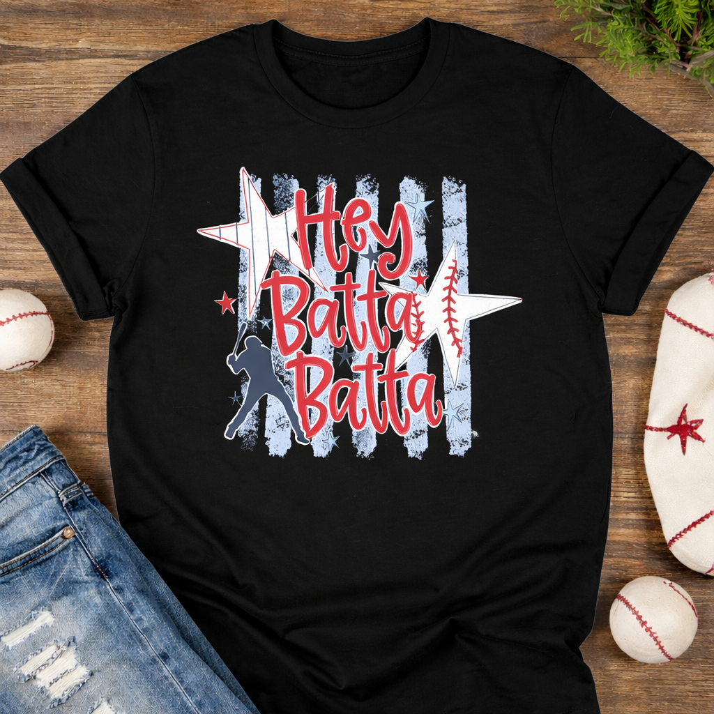 Hey Batta Batta Baseball Shirt | Patriotic Baseball Graphic Tee | Game Day Fan Shirt