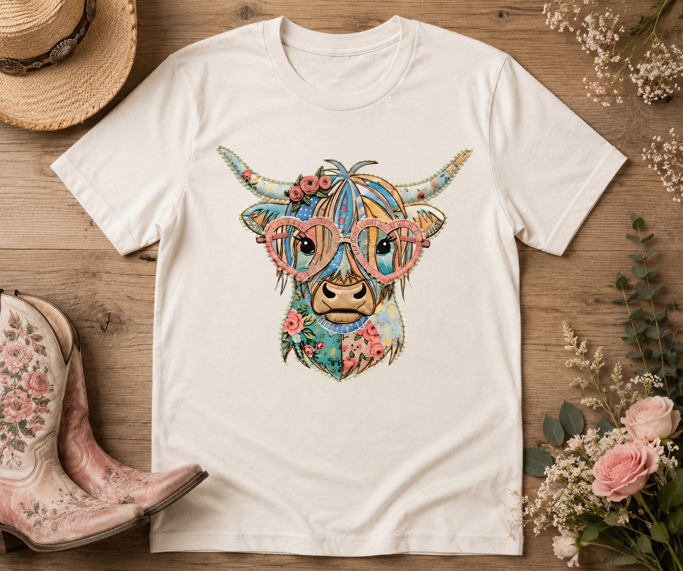 Cute Highland Cow Graphic Tee – Floral Shirt