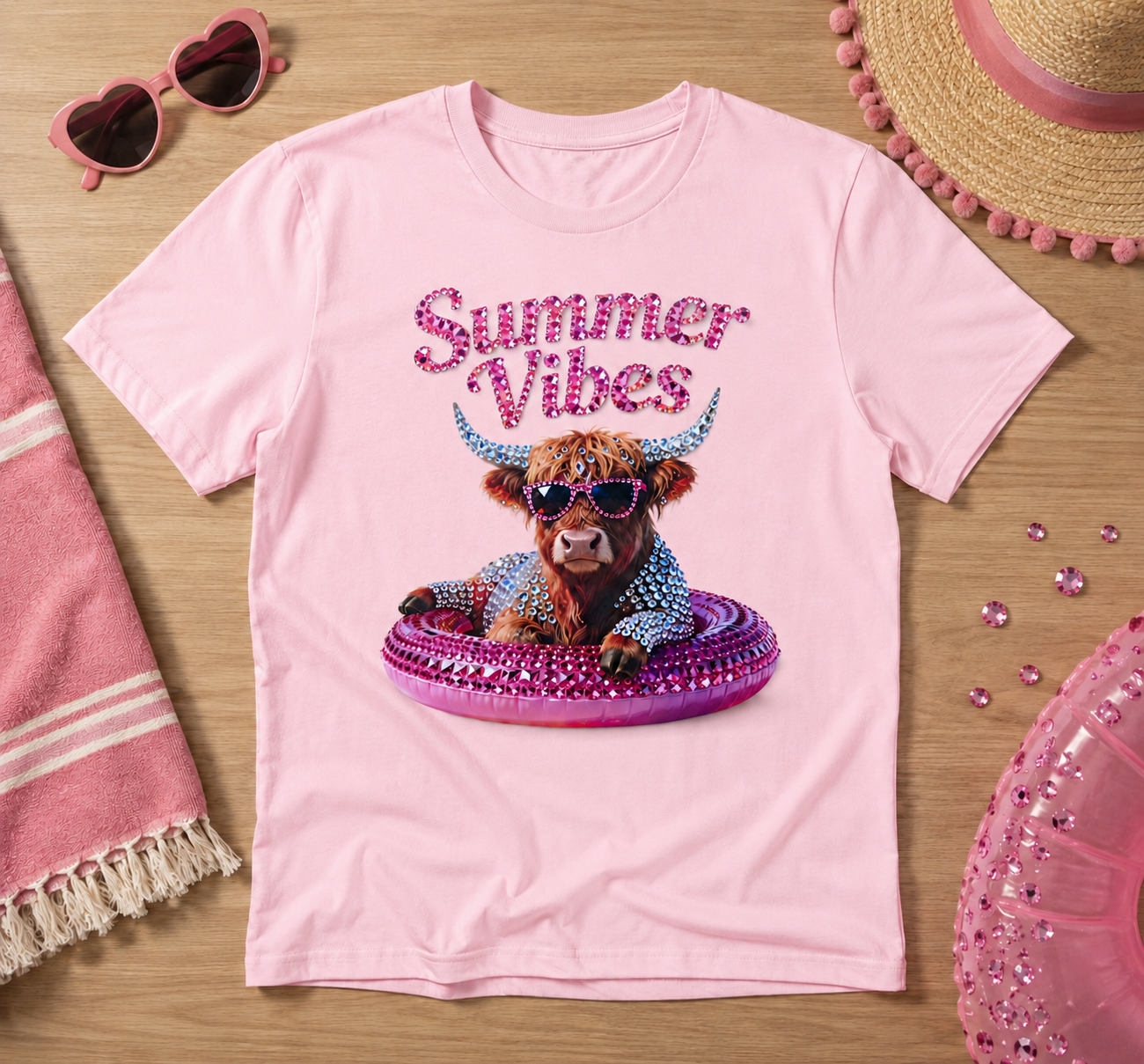 Summer Vibes Highland Cow Shirt – Cute Pink Western Graphic Tee