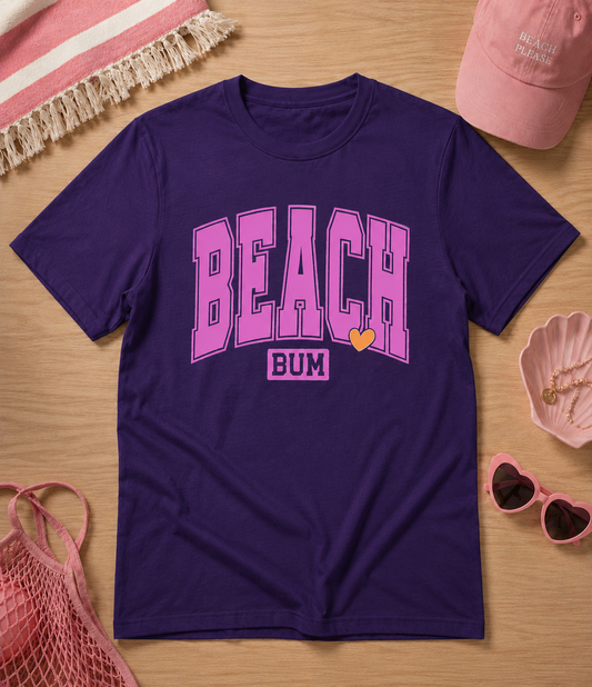 Beach Bum Graphic Tee – Cute Pink Summer Beach Shirt