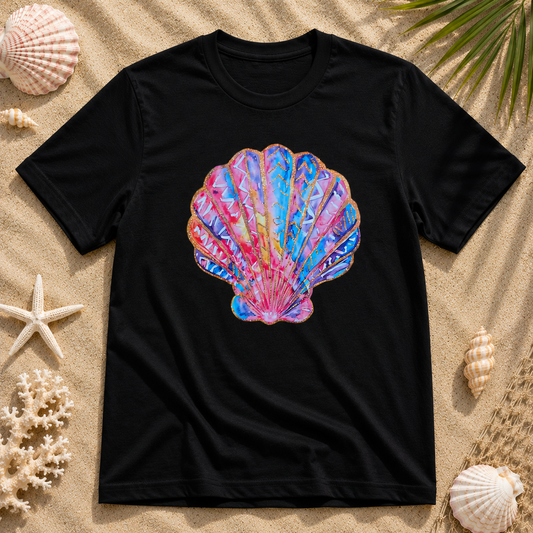 Faux Glitter Seashell Graphic Tee – Coastal Beach Shirt