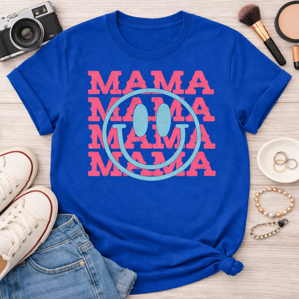 Smiley Mama Shirt | Retro Happy Face Mom Graphic Tee | Cute Trendy Mama Shirt