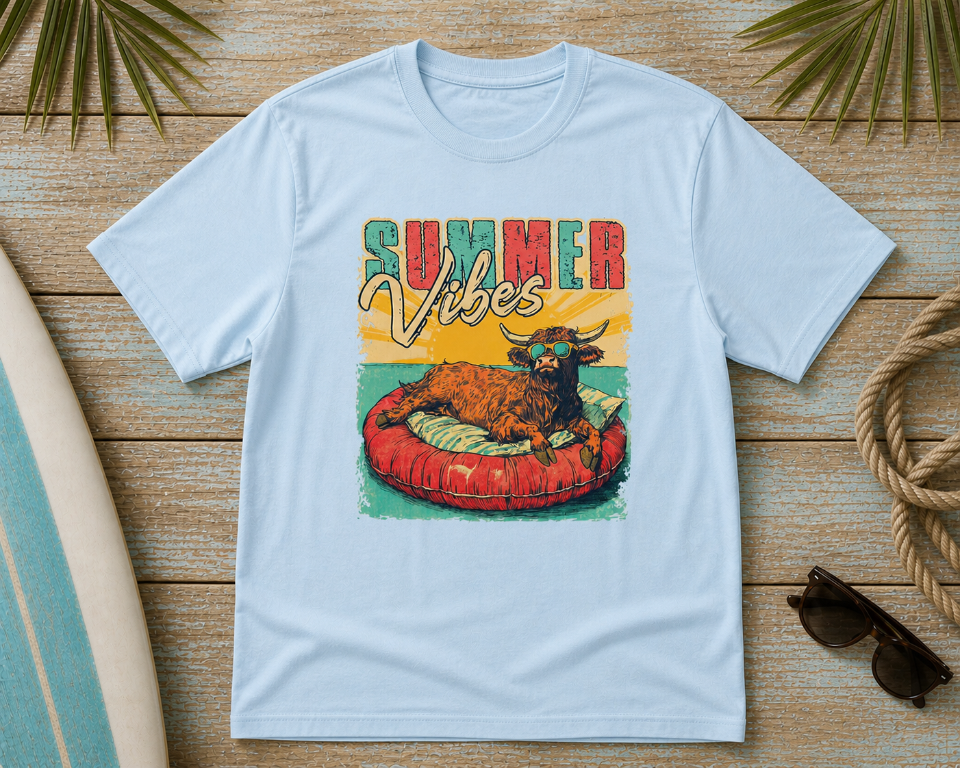 Summer Vibes Cow Shirt β Funny Highland Cow Pool Float Graphic Tee
