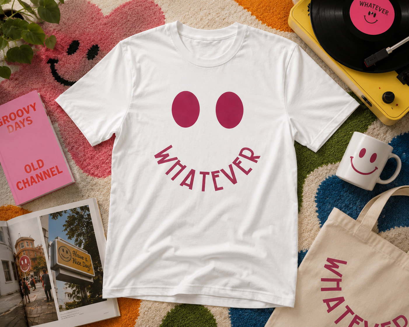 Whatever Smiley Face Graphic Tee | Trendy Pink Smiley Shirt