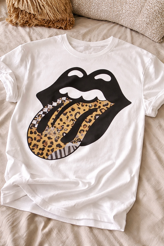 Leopard Print Rock Lips Graphic Tee