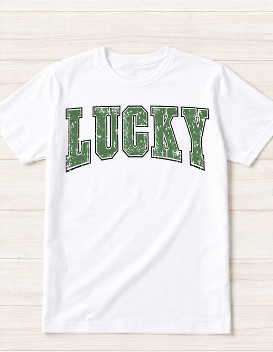 Lucky Distressed Green Graphic T-Shirt St. Patrick’s Day