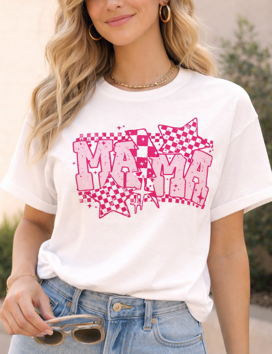 Pink Checkered Mama Cute Tee