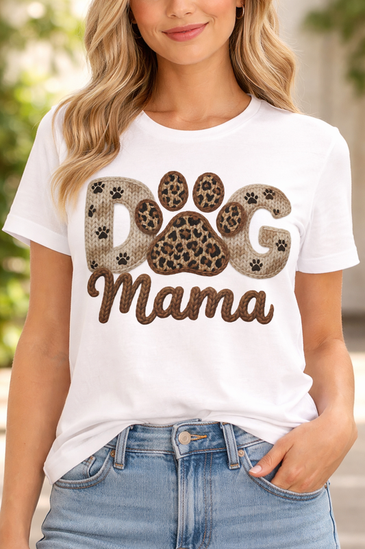 Dog Mama Cute Faux Knit Glitter Tee