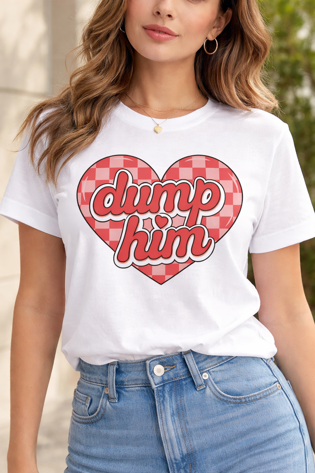 Dump Him Checkered Heart Tee