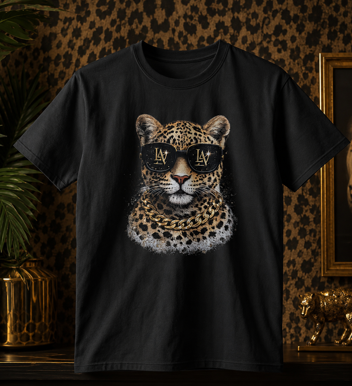Luxury Leopard Sunglasses Graphic Tee – Chic Animal Print Fashion Shirt