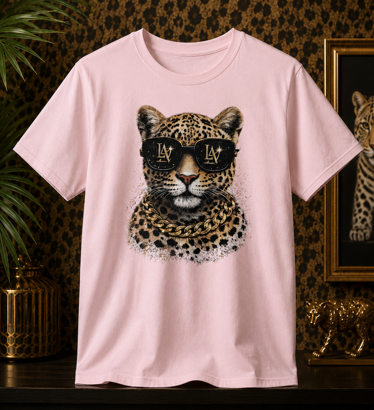 Luxury Leopard Sunglasses Graphic Tee – Chic Animal Print Fashion Shirt