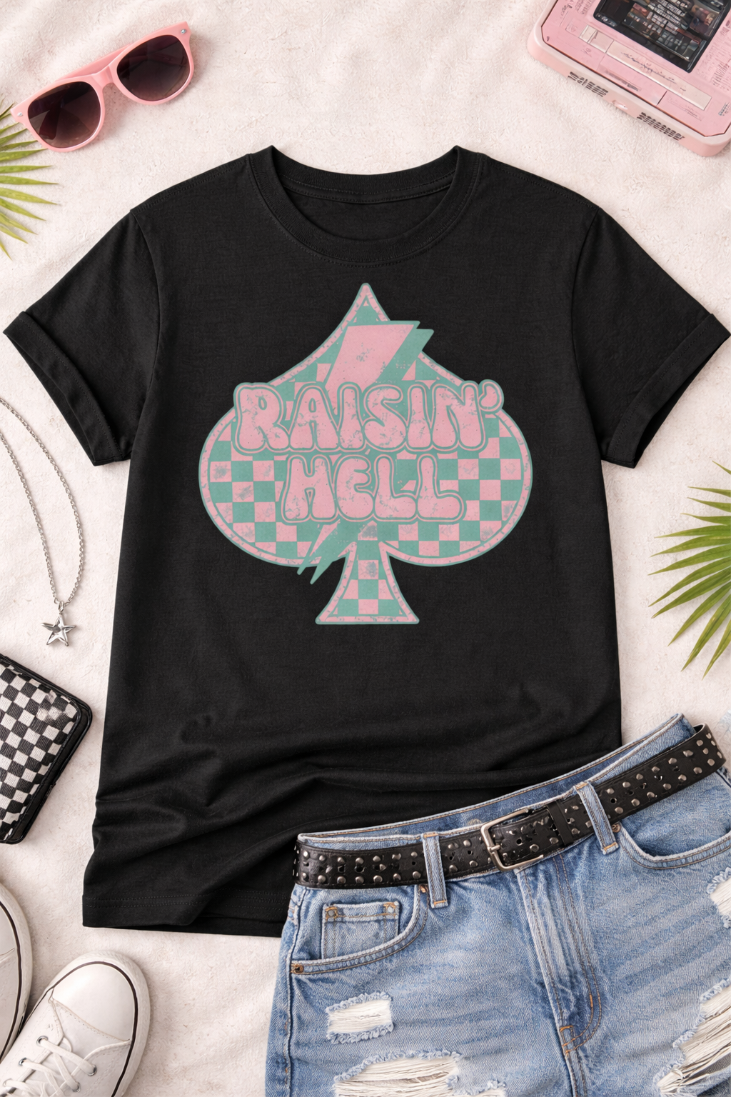 Raisin' Hell | Checkered Spade Graphic Tee