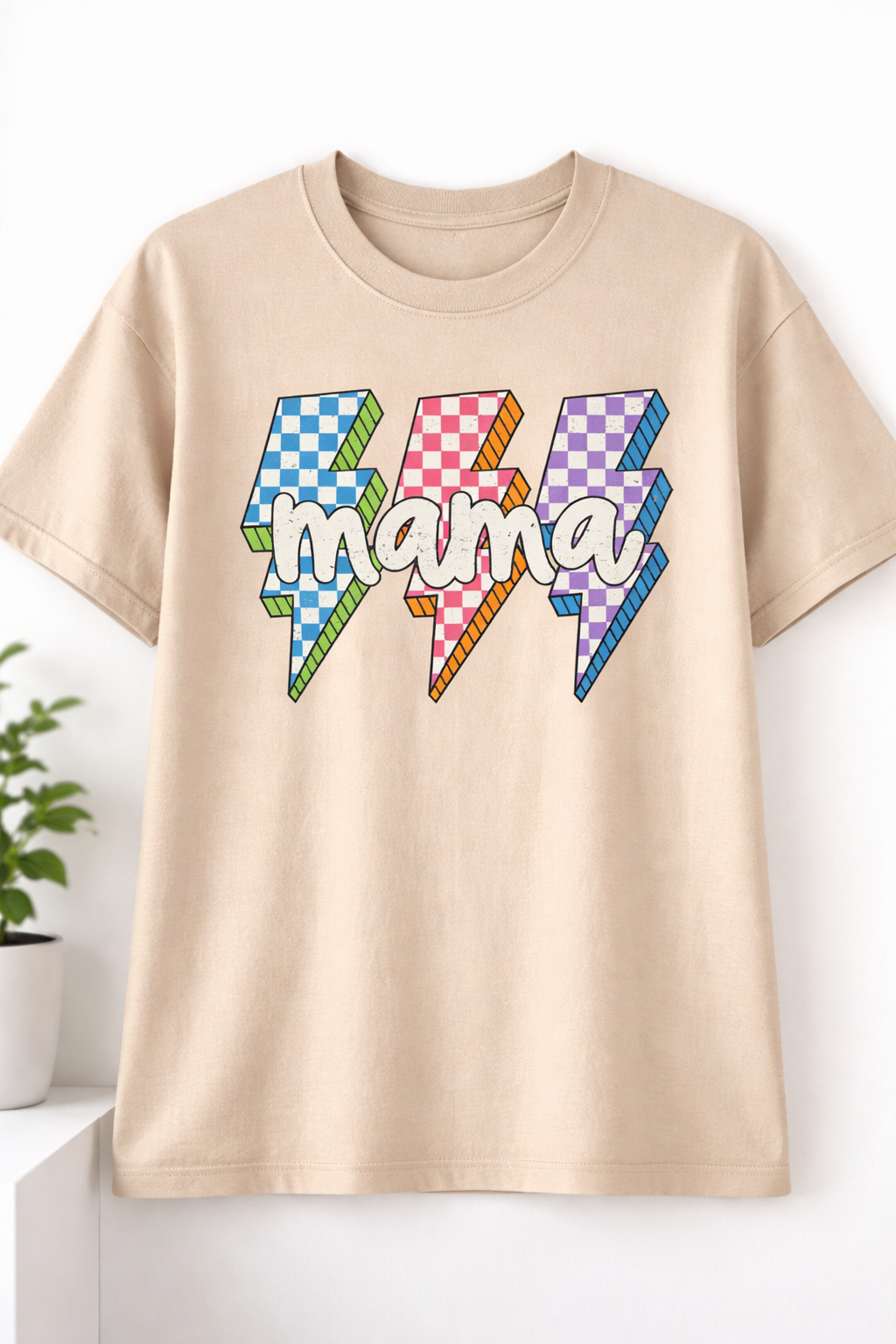 Retro Checkered Lightning Mama Tee