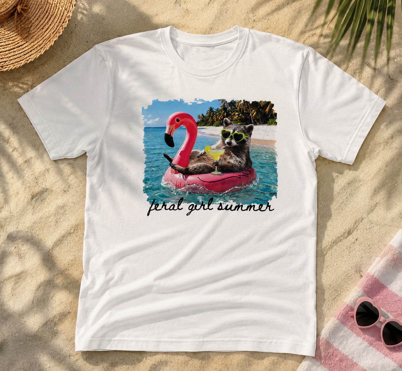 Feral Girl Summer Raccoon Beach Shirt | Funny Summer Vacation Graphic Tee