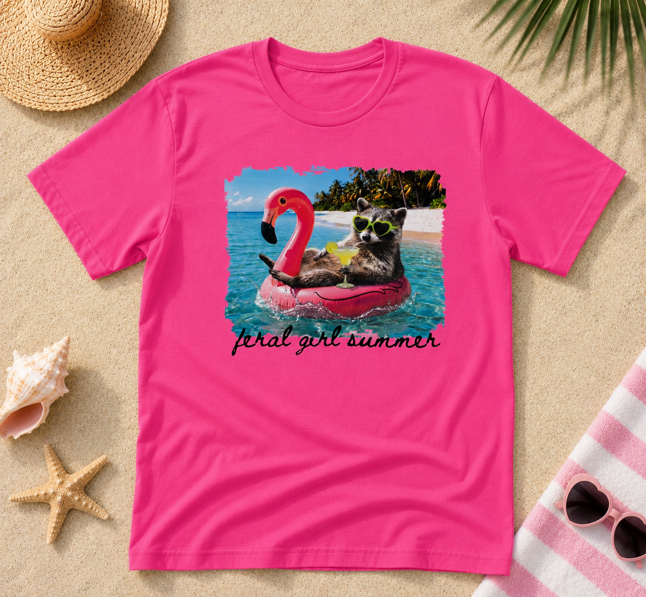 Feral Girl Summer Raccoon Beach Shirt | Funny Summer Vacation Graphic Tee