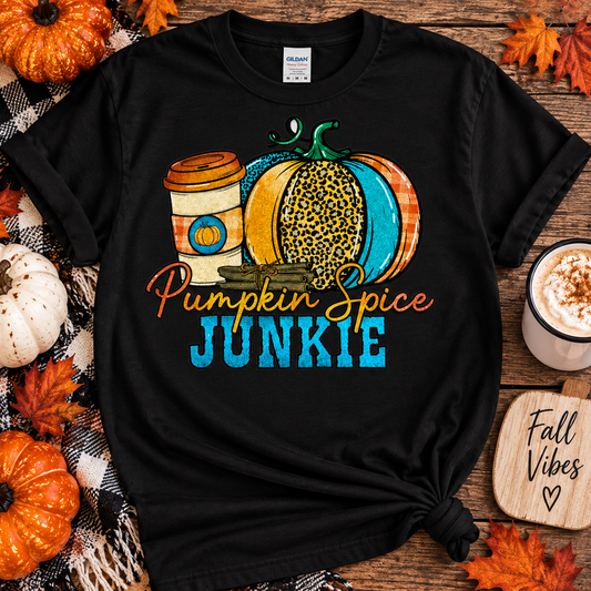 Pumpkin Spice Junkie Graphic Tee – Fall Coffee Lover Shirt