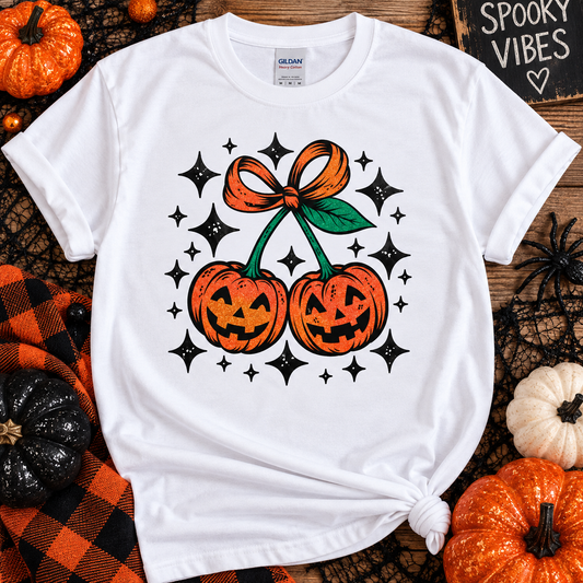 Jack O’ Lantern Cherry Graphic Tee – Cute Halloween Pumpkin Shirt