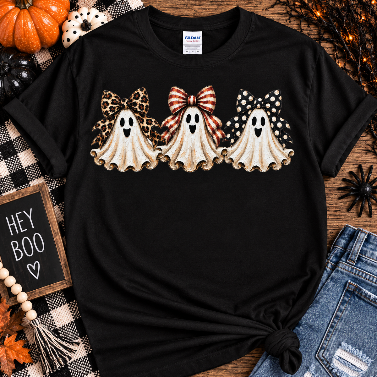 Cute Ghosts with Bows Halloween Graphic Tee – Spooky Season Shirt