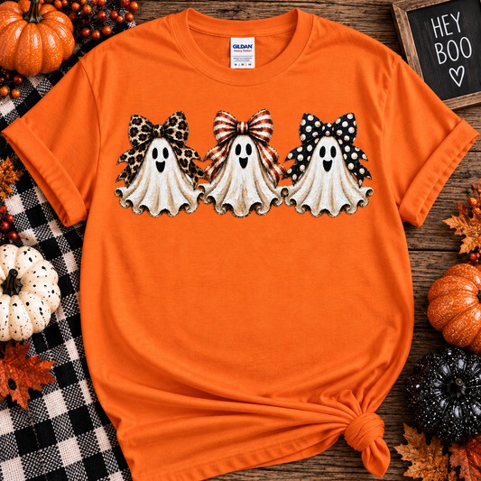 Cute Ghosts with Bows Halloween Graphic Tee – Spooky Season Shirt