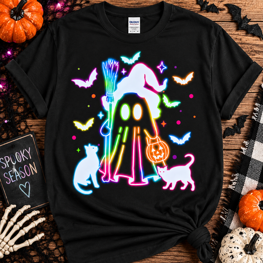 Colorful Witch Ghost Graphic Tee – Neon Spooky Halloween Shirt