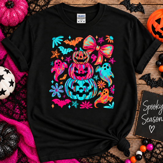 Retro Colorful Halloween Tee – Cute Spooky Pumpkin & Ghost Shirt
