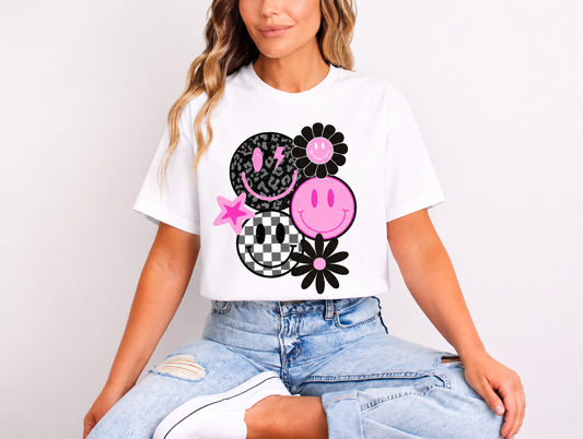 Checkered & Floral Smiley Face Shirt