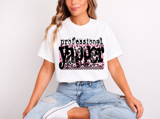 Professional Yapper Graphic Tee – Funny Pink Leopard Print Unisex Shirt