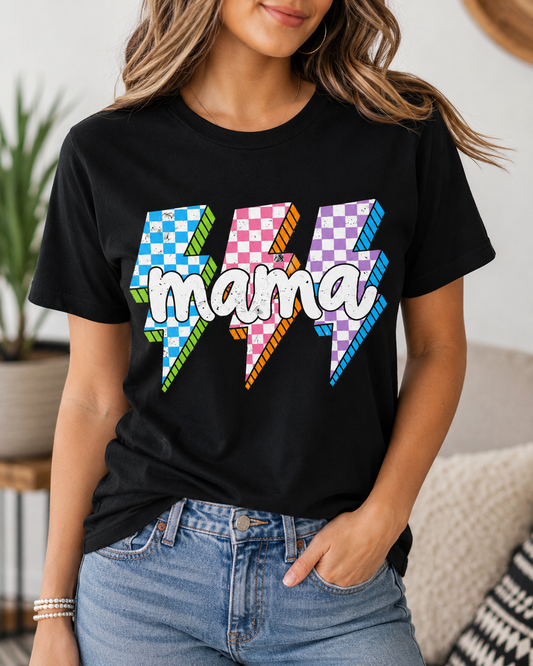 Retro Checkered Lightning Mama Tee