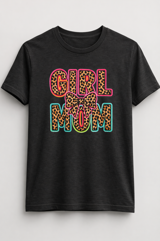 Girl Mom Leopard Bow Graphic Tee