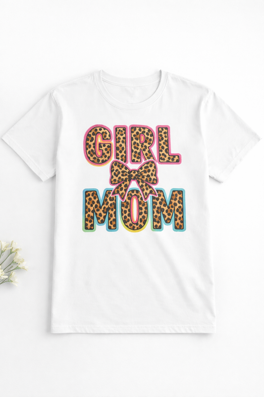 Girl Mom Leopard Bow Graphic Tee