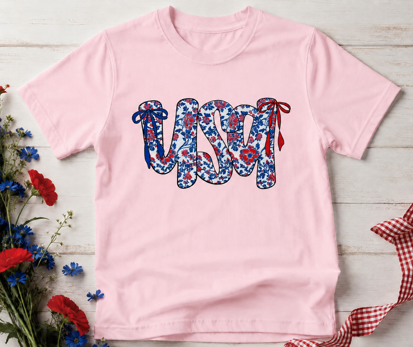 Floral USA Patriotic Graphic Tee | Cute Fourth of July Shirt for Women